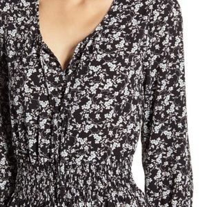 Bobeau Floral Print Smocked Midi Dress